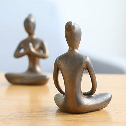 OwMell Lot of 4 Meditation Yoga Pose Statue Figurine Ceramic Yoga Figures - color: Patina Gold