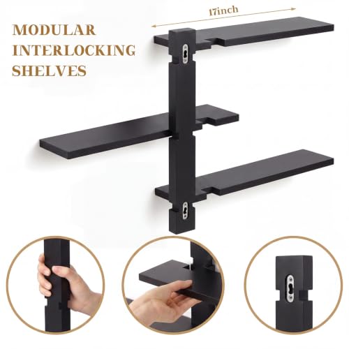 Pinkunn 2 Pack Floating Wall Shelf Mid Century Decor, Black, 3 Tier - color: Black