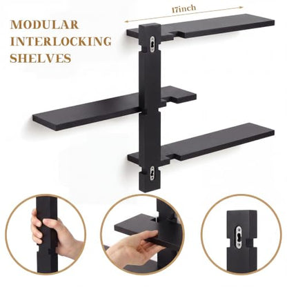 Pinkunn 2 Pack Floating Wall Shelf Mid Century Decor, Black, 3 Tier - color: Black