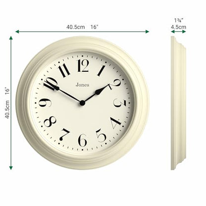 JONES CLOCKS® Fenchurch wall Clock | Large Classic Clock | 16" | Cream - color: Cream