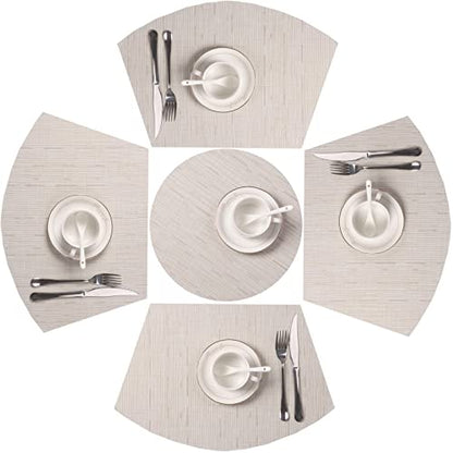 SHACOS Small Round Table Placemats Set of 5 Wedge Shaped Place Mat with Centerpiece Round Mat Heat Resistant Table Mats Washable (5, Beige) - color: Beige