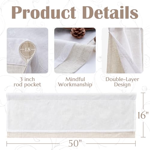 jinchan Kitchen Valance Curtain Double Layers, 1 Panel, White - color: Scroll Floral | White, size: 50"W x 16"L (Pack of 1)