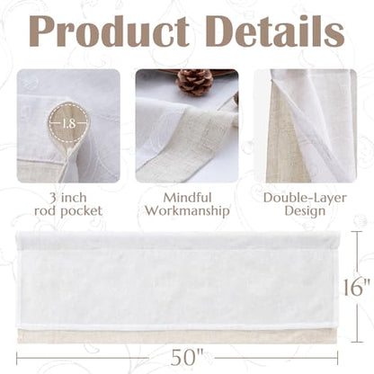 jinchan Kitchen Valance Curtain Double Layers, 1 Panel, White - color: Scroll Floral | White, size: 50"W x 16"L (Pack of 1)