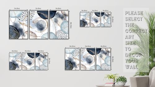 Large Framed Canvas Wall Art, Shapley Blue Abstract, 16"x24" Set of 3 - color: shapley blue, size: 16"x24"x3 Framed