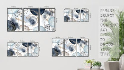 Large Framed Canvas Wall Art, Shapley Blue Abstract, 20"x28" Set of 3 - color: shapley blue, size: 20"x28"x3 Framed