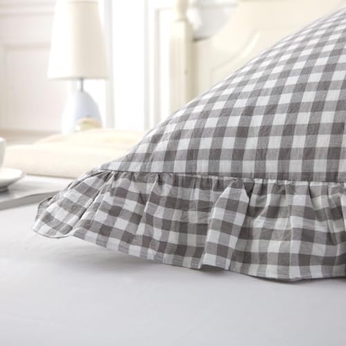 Silnuo Grey/White Plaid Ruffled Body Pillow Sham 1 Piece Washed Cotton Shabby Checkered Gingham Pillow Cover 20"x54" - color: Grey/White Plaid, size: Body Pillow (20" x 54") - 1 Piece