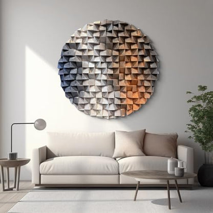 LIUZEYUE Round Wood Wall Art, Split-Tone Cube Mosaic, Modern Wood Accent - color: Blue+Beige+Coffee, size: Ø 23.6"