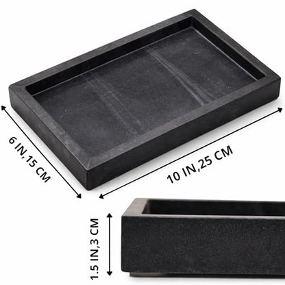 Natural Marble Tray, Black, 10" x 6", Rectangular - color: Black, size: 6" x 10" x 1.5"