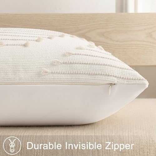 Mecatny Boho Outdoor Throw Pillow Covers 22x22 Set of 2 Beige & Cream White - color: Beige, size: 22" x 22" (Pack of 2)