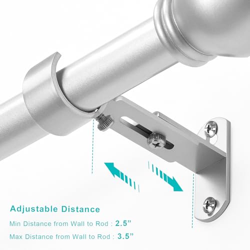Adjustable Curtain Rod Brackets, Metal Window Drapery Rod Hanger Holders Hooks for 1 inch Rods (Satin Silver, Set of 3) - color: Satin Silver, size: Set of 3