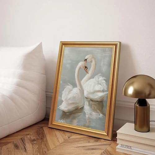 EJPFOGV Two Romantic White Swans Heart Framed Canvas Wall Art 16x24 inches - color: Swan, size: 24"L x 16"W