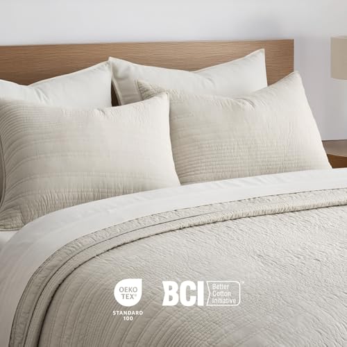 EVERGRACEHOME 100% Cotton Modern Lines Quilt Set King Size, Birch - color: Birch, size: King (108" X 92")
