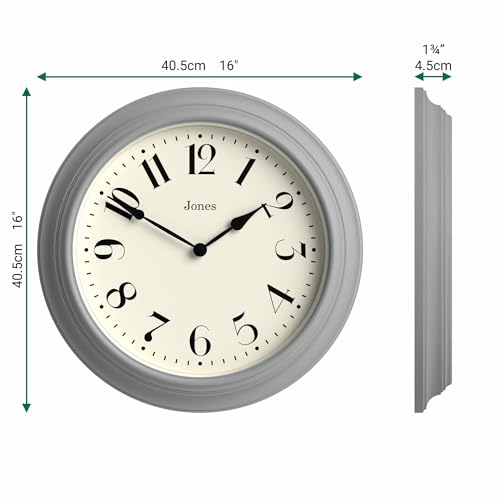 JONES CLOCKS® Fenchurch wall Clock | Large Classic Clock | 16" | Posh Gray - color: Posh Grey