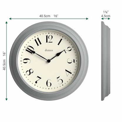 JONES CLOCKS® Fenchurch wall Clock | Large Classic Clock | 16" | Posh Gray - color: Posh Grey