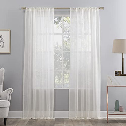 No. 918 Genevieve 2-Pack Linen Weave Sheer Semi-Sheer Rod Pocket Curtain Panel Pair, Cream, 50" W x 120" L (2 Panels) - color: Cream, size: 50"W x 120"L (Pack of 2)