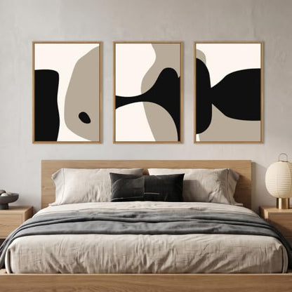DRACIT Large Neutral Abstract Lines Framed Canvas Wall Art Set-16"x24"x3 - color: Modern Geometric Wall Art, size: 16"L x 24"W
