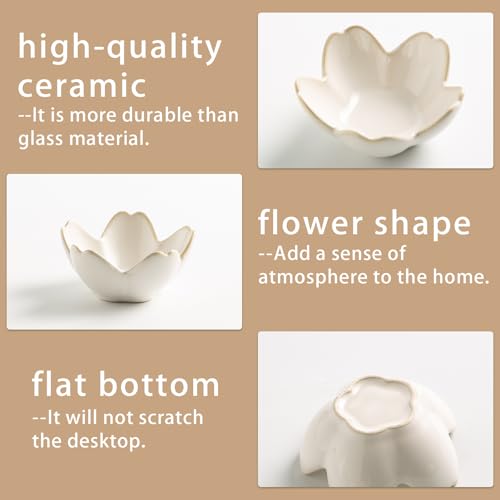 Mecaikru Ceramic Jewelry Tray, 3.5 in Flower Ring Dish with Gift Box & Card - color: white