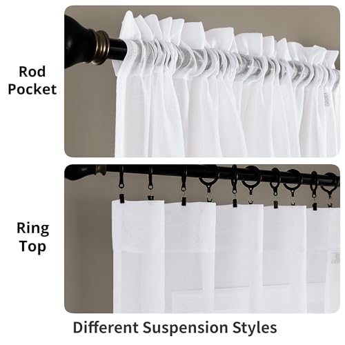 White Sheer Tulle Curtains - 4 Panel Sets, 63 Inch Long, Rod Pocket, for Bedroom & Living Room, 52 W x 63 L - color: White, size: 52"W x 63"L (Pack of 4)