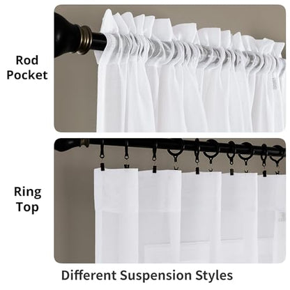 White Sheer Tulle Curtains - 4 Panel Sets, 63 Inch Long, Rod Pocket, for Bedroom & Living Room, 52 W x 63 L - color: White, size: 52"W x 63"L (Pack of 4)