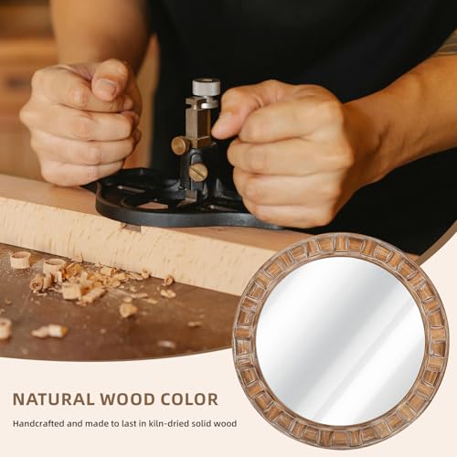 30 Inch Brown Solid Wood Round Wall Mirrors - color: B - Circle - 30x30 in