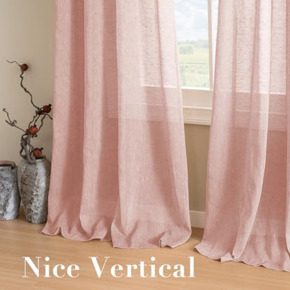 H.VERSAILTEX Baby Pink Linen Sheer Curtains 96" 2 Panels Grommet - color: Baby Pink, size: 52"W x 96"L (Pack of 2)
