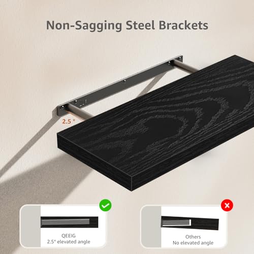 QEEIG Bathroom Long Floating Shelves for Wall (Black, Set of 2, 23.6") - color: B. Black, size: 23.6"