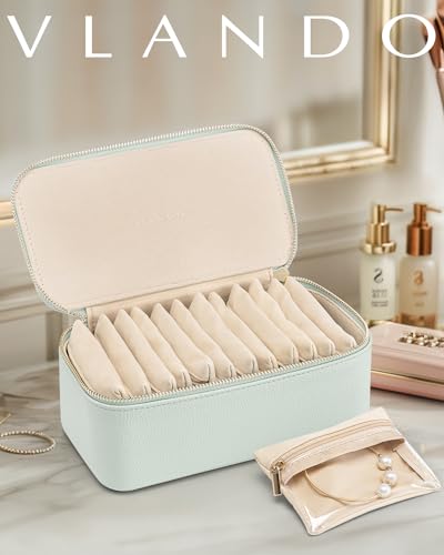 VLANDO Jewelry Travel Organizer with Clear 12 Velvet Bags,Mint Green - color: 12PCS-Mint Green