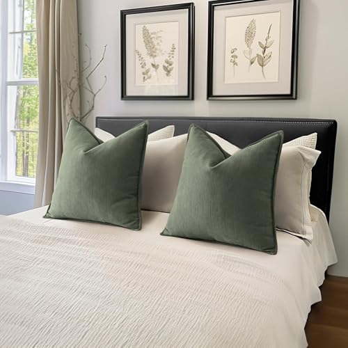 MIULEE Pack of 2 Army Green Euro Shams Chenille Pillow Covers 22x22 Inch - color: Army Green, size: 22" x 22" (Pack of 2)