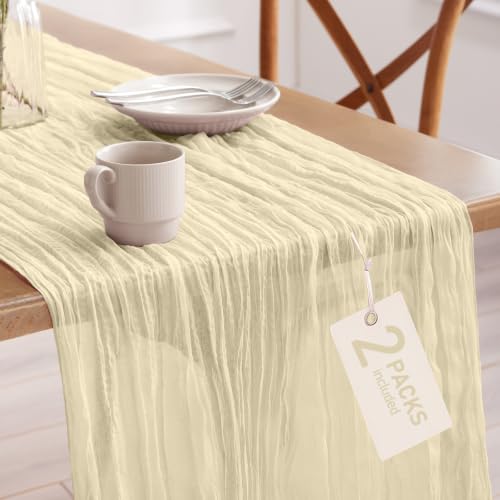 Pureegg 2 Pack Cheesecloth Table Runner 120 Inch Beige - color: Beige, size: 120" - 2 Packs
