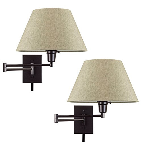 Kira Home Cambridge 15" Modern Swing Arm Wall Sconce + 3-Way Switch, 2-Pack - color: Black,Latte Mocha Shade,2-Pack