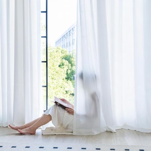 Non-See-Through Pure White Privacy Sheer Curtains 54 Inch Long - color: Pure White, size: 52"W x 54"L (Pack of 2)
