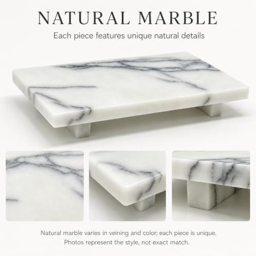 White Marble Pedestal Tray, 9.84-Inch Organizer for Vanity and Bathroom - color: Snow Plum Marble-9.84 in