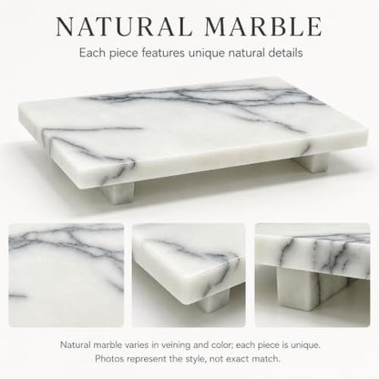 White Marble Pedestal Tray, 9.84-Inch Organizer for Vanity and Bathroom - color: Snow Plum Marble-9.84 in
