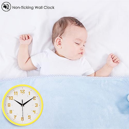 Topkey Silent Round Wall Clock Kitchen 9 Inch Modern Style Non-Ticking Decorative Bedroom Office Study Room Kitchen Wall Clock- Lemon Yellow - color: Lemon Yellow