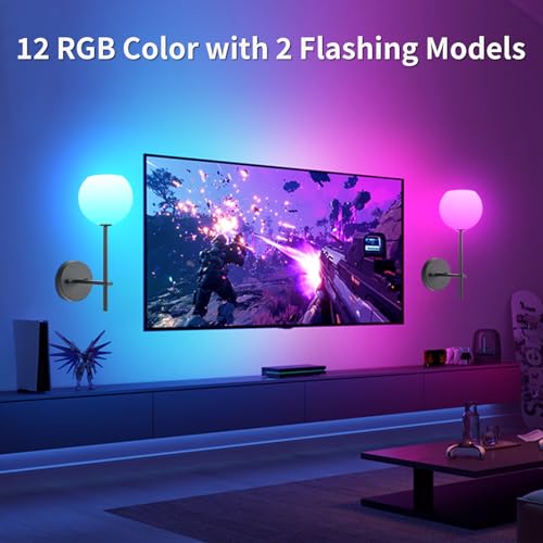 Black Battery Operated Wall Sconces Set of 2, Wireless Rechargeable Wall Light Fixtures for Home Decor, 12 RGB and 3CCT Dimmable Wall Lamps with Remote for Bedroom Living Room Hallway - color: Black