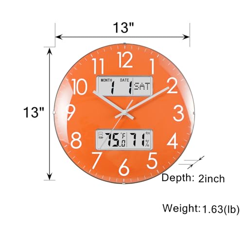 Nbdeal 13-Inch Analog Silent Wall Clock with Calendar Temperature & Humidity (Orange) - color: Orange