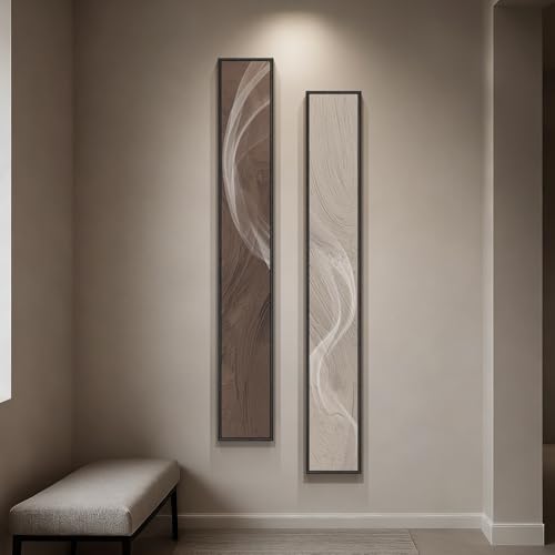 Large Framed Neutral Abstract Vertical Wall Art Decor for Hallway, 2 Piece - color: Beige and Brown --B, size: 8"W x 56"H x 2Pcs
