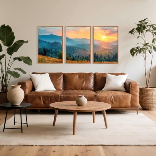 Aurlan 3 Pcs Mountain Sunset Framed Canvas Wall Art 16x24 Inch - color: Boho Mountain Sunset Landscape, size: 16"L x 24"W