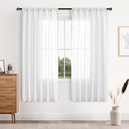 DWCN White Faux Linen Sheer Curtains, 2 Panels, 38x63 Inch - color: White, size: 38"W x 63"L (Pack of 2)