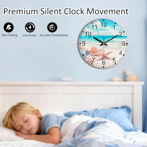 Beach Wall Clock, 14 Inch Glass Wall Clocks Battery Operated - color: Blue White, size: 14 Inch