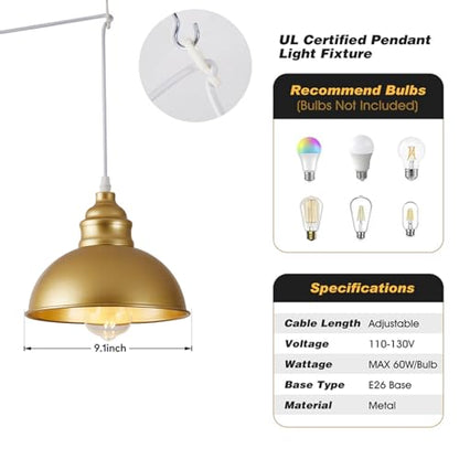 Plug in Pendant Light, 15FT Hanging Lights, On/Off Switch - color: Gold