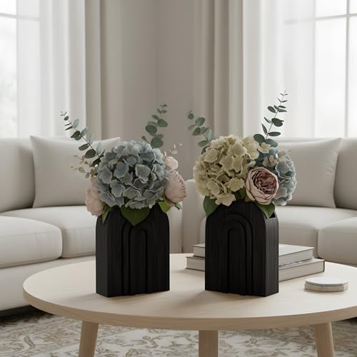 2 Pack Black Wooden Wall Vase for Pampas Grass and Dried Flowers - color: Black-black
