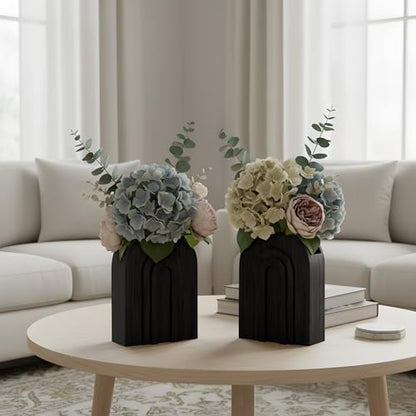 2 Pack Black Wooden Wall Vase for Pampas Grass and Dried Flowers - color: Black-black