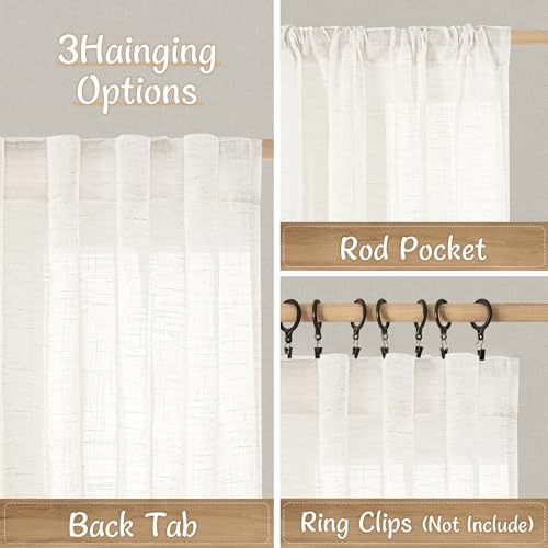 LAMIT Linen Semi Sheer Curtains 84 Inches Long for Living Room 2 Panels - color: Natural, size: 52"W x 84"L (Pack of 2)