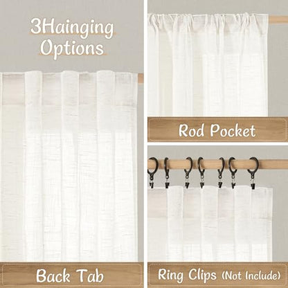 LAMIT Semi Sheer Linen Curtains for Cafe 2 Panels Set, 34 x 24 Inch - color: Natural, size: 34"W x 24"L (Pack of 2)
