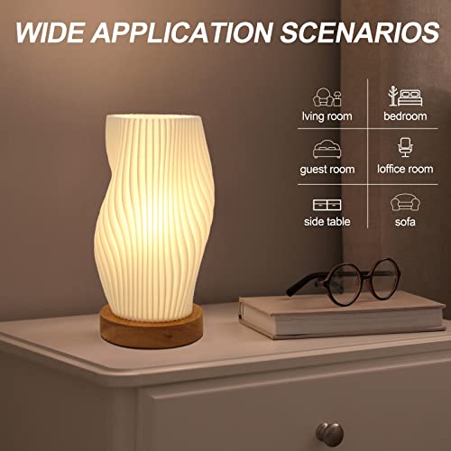 Dimmable Small Table Lamp with Rotary Switch, Striped Bedside Night Light - color: Warm-SM-brightness adjustable