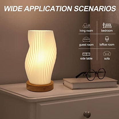 Dimmable Small Table Lamp with Rotary Switch, Striped Bedside Night Light - color: Warm-SM-brightness adjustable
