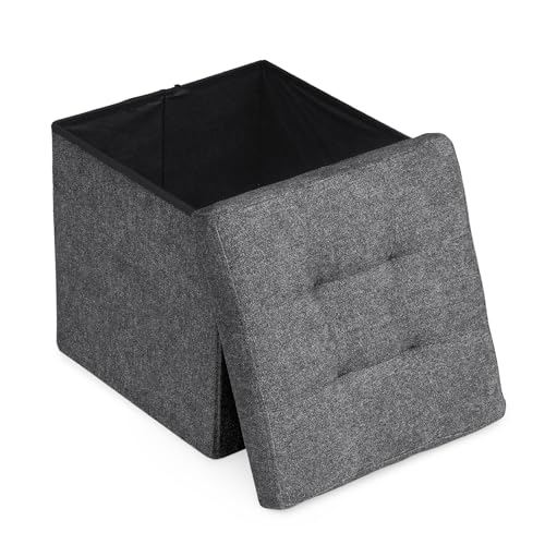 Athena Collection 15" Storage Ottoman Bench Folding Bench with 40L Hidden Storage, Small Cube Ottoman Linen Foot Rest Stool Chest with Flipping Lid for Living Room, Bedroom, Entryway, Dark Gray - color: Dark Gray, style: 15" Linen