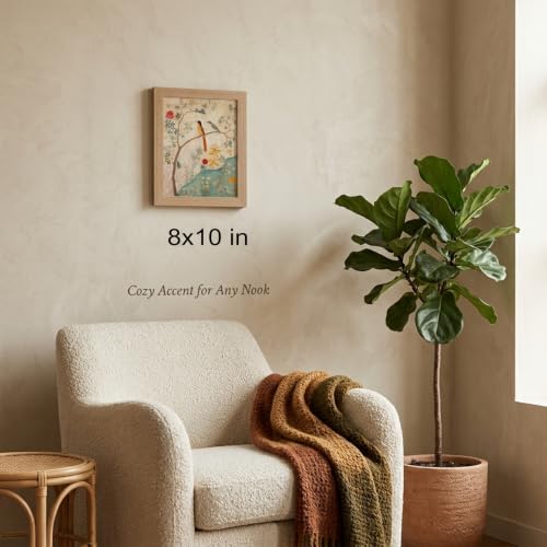 DGBQMK Vintage Botanical Bird Wall Art, Natural Solid Wood Framed Floral Canvas Prints, Chinoiserie Nature Aesthetic Room Decor for Living Room Bedroom Bathroom, 8x10 inch - color: corlorbirds, size: 10"L x 8"W