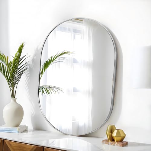 SCWF-GZ 30x20 Runway Mirror Round Wall Mounted/Against Wall Silver - color: Silver, size: 30"L x 20"W
